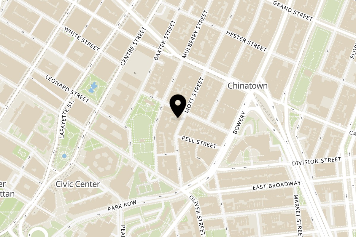 Map showing the location of Gai Kitchen on 51 Mott St in New York